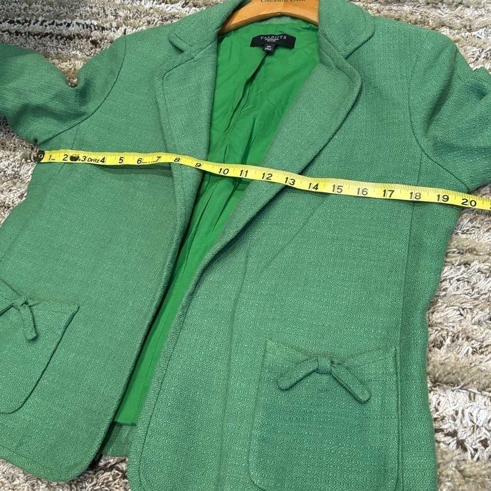 Talbots 10p Linen Blend Blazer Open Front Green 3… - image 7